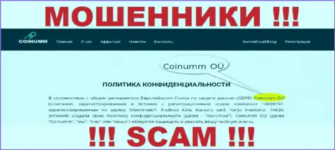 Юридическое лицо мошенников Coinumm, информация с официального онлайн-ресурса жуликов