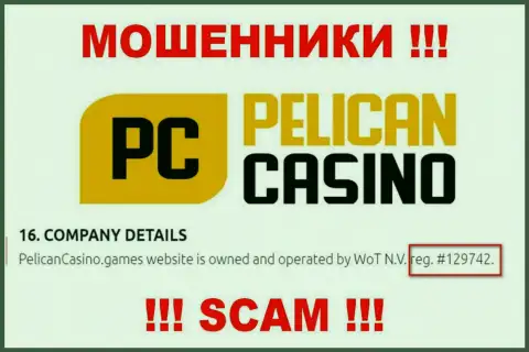 Номер регистрации PelicanCasino Games, который взят с их официального сайта - 12974