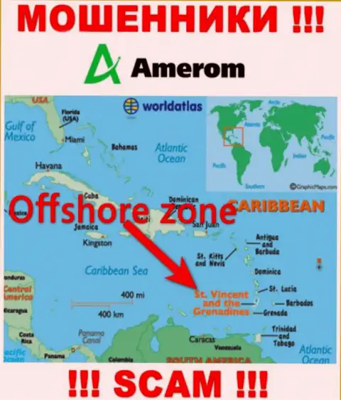 Контора Amerom имеет регистрацию довольно далеко от слитых ими клиентов на территории Saint Vincent and the Grenadines