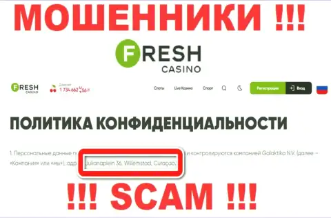 Не взаимодействуйте с компанией Fresh Casino - данные мошенники скрылись в офшорной зоне по адресу - Julianaplein 36, Willemstad, Curaçao