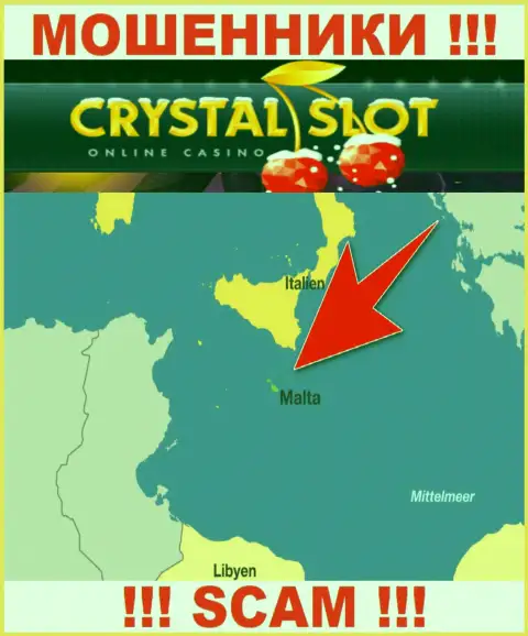 Malta - именно здесь, в оффшоре, зарегистрированы разводилы CrystalSlot