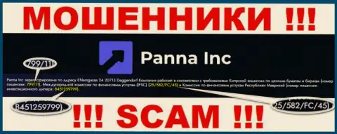 Кидалы PannaInc Com умело лишают средств наивных клиентов, хоть и размещают лицензию на web-сайте
