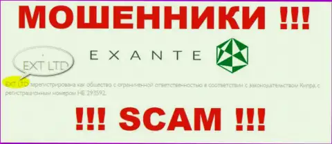 Организацией Экзанте Еу владеет XNT LTD - данные с официального интернет-сервиса мошенников