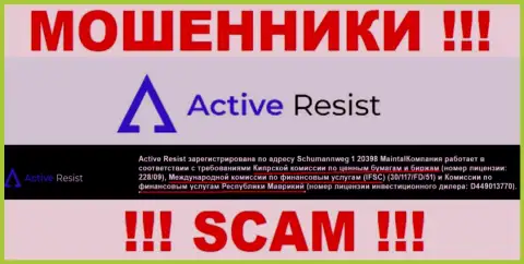 Компания ActiveResist Com преступно действующая, и регулятор у нее такой же мошенник