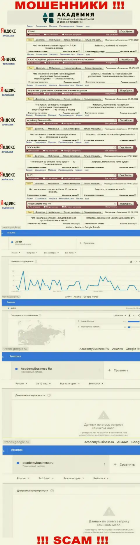 Статистические показатели интернет запросов по бренду жуликов ООО АУФИ
