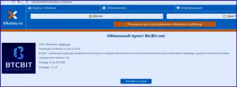 Информационный материал об обменном онлайн-пункте BTCBit на сайте Иксрейтес Ру