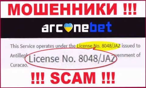 На ресурсе ArcaneBet представлена лицензия, но это коварные мошенники - не доверяйте им