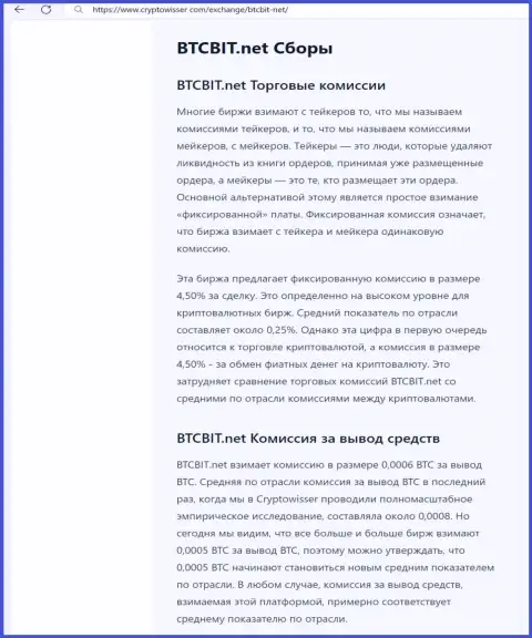 Информационная публикация с анализом комиссий интернет компании BTCBit Net, предоставленная на web-сайте CryptoWisser Com